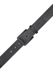 Men's black leather belt PASMS-0279-99(W26) - product view from above, on white background.