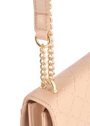 Beige women's handbag with monogram TOREC-1155-1A(W26), close-up of the product detail on a white background.
