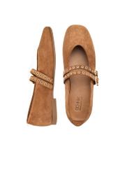Women's suede ballet flats in camel color BUTYD-1243-1D(W26), product view from above on a white background.