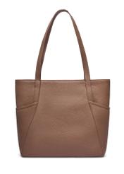 Leather shopper bag in cool beige color TORES-0980-1K(Z26) - product view from the back, on a white background.