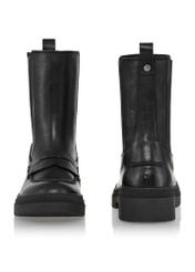 Black leather women's boots with strap BUTYD-1039-99(Z23)-03