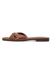 Camel leather women's flip-flops BUTYD-1227-1D(W26), side product view on white background.