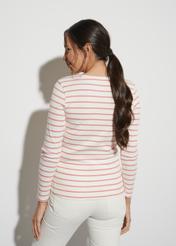 Women's cream blouse with pink stripes LSLDT-0025-34(W23)-02