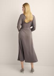 Graphite women's dress with a wrap neckline SUKDT-0286-9D(Z26), product view from the back on the model. Full body visible.