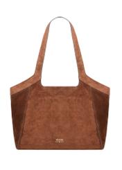 Cognac suede large women's handbag TORES-1169-1F(W26), product view from the front on a white background.