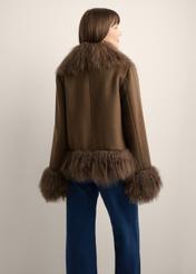Women's brown wool fur coat FUTDW-0039-1I(Z26), back view of the product on the model. Half of the silhouette visible.