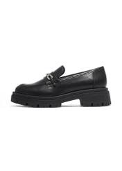 Women's black leather moccasins BUTYD-1190-99(Z26), side product view on white background.