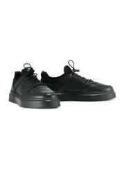 Black men's leather sneakers BUTYM-0509-99(Z25) - diagonal view of a pair of shoes on a white background.