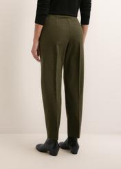 Green women's trousers with wool SPODT-0136-8B(Z26), back view of the product on the model. Half of the silhouette visible.