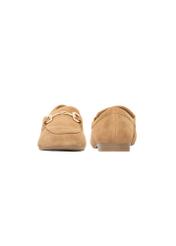 Beige suede women's moccasins BUTYD-1257-1B(W26) - front and back product view, on white background.