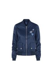 Navy blue women's jacket with patches KURDT-0169-69(W19)-01