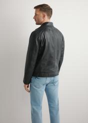 Black men's leather jacket KURMS-0400-99(W26), product view from the back on the model. Half of the silhouette visible.
