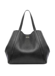 Black leather women's shopper bag TORES-1208-9I(W26), front product view on white background.