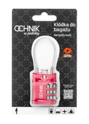 Fuchsia TSA combination padlock AW-015-0007-5E(W26), front view of the product in the packaging.