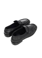 Women's black leather moccasins BUTYD-1328-99(Z26), product view from the back on a white background.