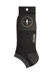 Men's gray striped socks SKAMT-0200-9B(W26), side view of the product in the packaging on a white background.