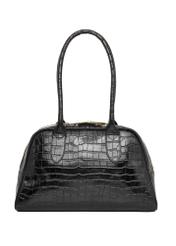 Black leather croco women's shoulder bag TORES-1325-9G(Z26), product view from the back on a white background.