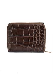 Brown women's croco wallet PORES-0953-89(W25) - product view from the back on white background.