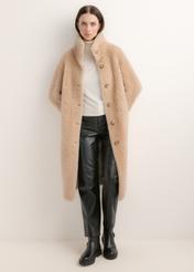 Cream women's wool coat FUTDW-0046-1A(Z26) – front view of the product on a model against a light background. Full-body shot.