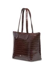 Women's brown leather shopper handbag TORES-0939E-89(Z25) - diagonal product view on white background.