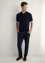 Men's navy blue trousers SPOMT-0121-7E(W26), front view of the product on the model. Full body visible.