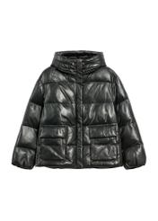 Black women's leather insulated jacket KURDS-0561-5344(Z25) - front product view on white background.