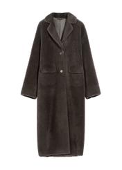 Long brown women's fur coat FUTDP-0034-95(Of 25) - front product view on white background.