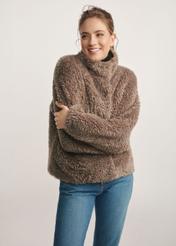 Women's gray fur coat FUTDP-0021C-9B(Z26), front view of the product on the model. Half of the silhouette visible.