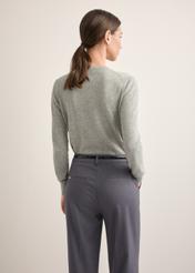 Women's wool cardigan in gray KARDT-0065-9B(Z26), back view of the product on the model. Half of the silhouette visible.