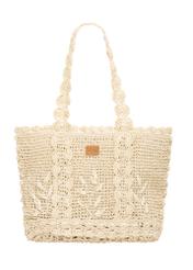 Light beige straw shopper bag TOREC-1222-1E(W26), front product view on white background.