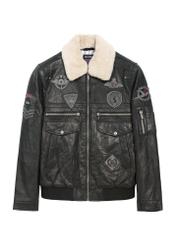 Men's black leather aviator jacket KURMS-0214A-5365(Z25), front view of the jacket on a white background.