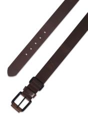 Dark brown men's leather belt PASMS-0241-1I(Z26) - product view from above, on white background.