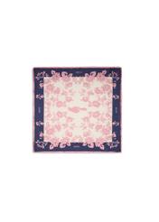 Pink women's scarf with flowers SZADT-0194-5P(W26) - product view from above, on a white background.