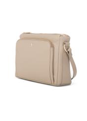 Beige leather women's shoulder bag TORES-0983E-1B(W26), diagonal product view on white background.