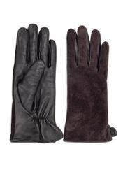 Brown suede women's gloves REKDS-0093-90(Z25) - product view on white background.