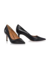 Women's black leather pumps BUTYD-1031A-99(W26), diagonal product view on white background.
