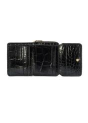 Small leather black women's croco wallet PORES-0957-99(W25), view of the inside of the product on a white background.