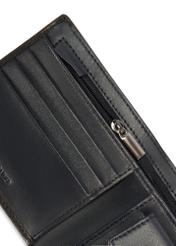 Black men's leather wallet PORMS-0627A-98(Z25), close-up of product detail, view on white background.