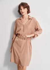 Brown mini dress with long sleeves SUKDT-0195-82(W24)-03