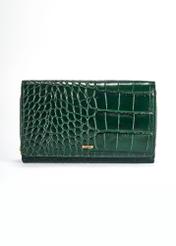 Dark green croco women's wallet PORES-0951-51(W25) - front product view on white background.