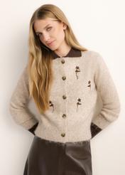Beige women's wool-blend cardigan KARDT-0074-1J(Z26)
