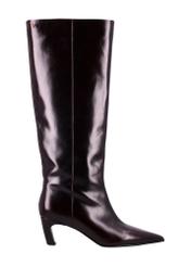 Women's leather boots in burgundy color BUTYD-1339-4E(Z26), product view from the side on a white background.