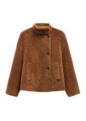 Brown women's wool fur coat FUTDW-0033-1D(Z26), front product view on white background.