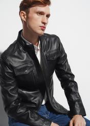 Men's leather jacket with stand-up collar KURMS-0306-1283(W23)-04