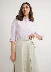 Women's striped cotton shirt KOSDT-0184-5B(W26), front view of the product on the model. Half of the silhouette visible.