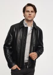 Men's black leather jacket with collar KURMS-0321-5491(Z23)-01