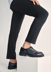 Black men's leather shoes BUTYM-0524-99(Z25), product view on model's feet against a light background.