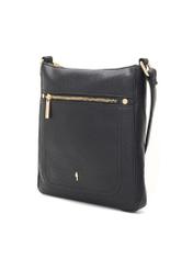 Black women's imitation leather messenger bag TOREC-1177-99(W26), diagonal product view on a white background.