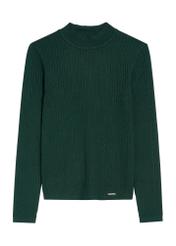 Dark green women's blouse LSLDT-0049-54(Z25), product view from the front on a white background.