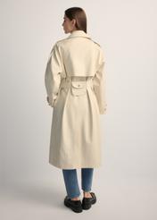 Long cream oversize women's coat KURDT-0659-0C(W26) - product view from the back, on a model, against a light background. Full silhouette visible.